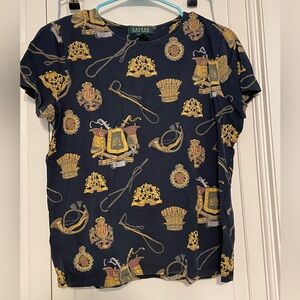 Lauren by Ralph Lauren blue and gold royal Tshirt style top Large
